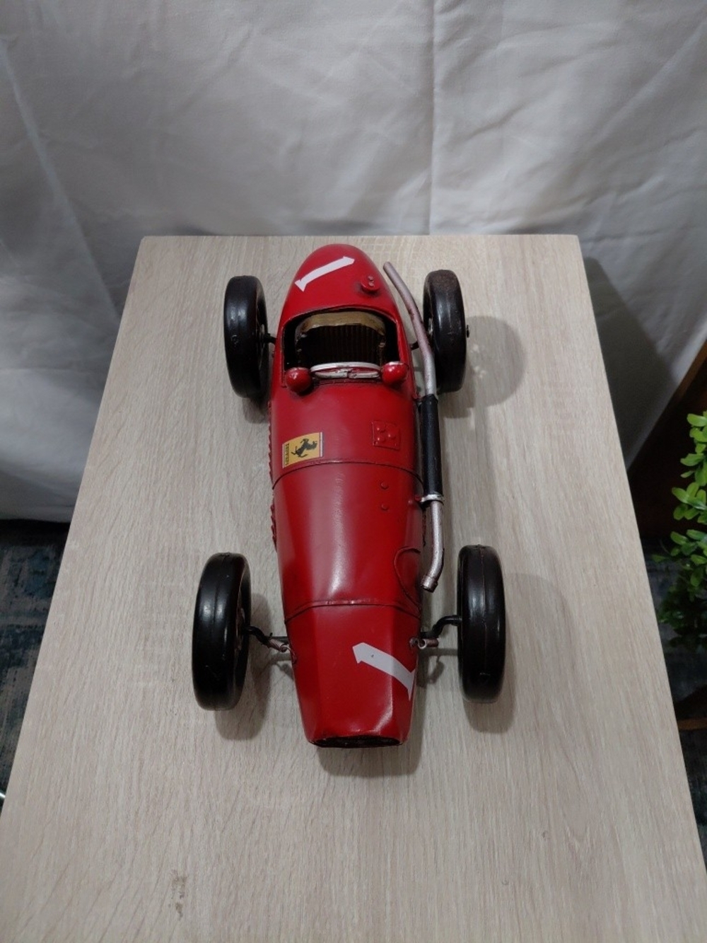 Ferrari Red Vintage-Style Race Car Toy with Black Wheels